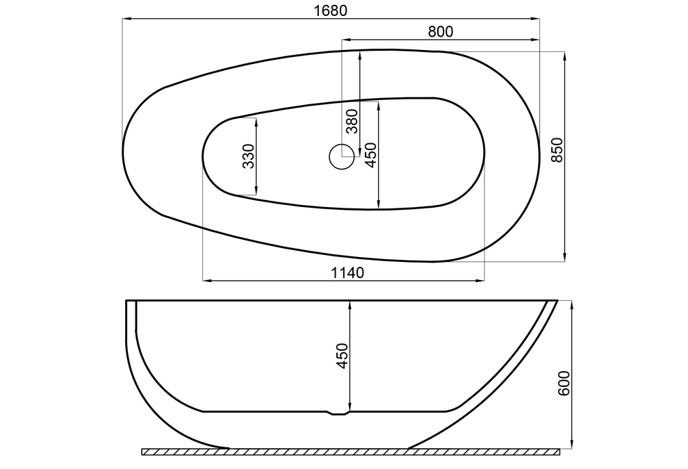 Belle szabadon álló akril kád 170x85 mattfekete előlappal