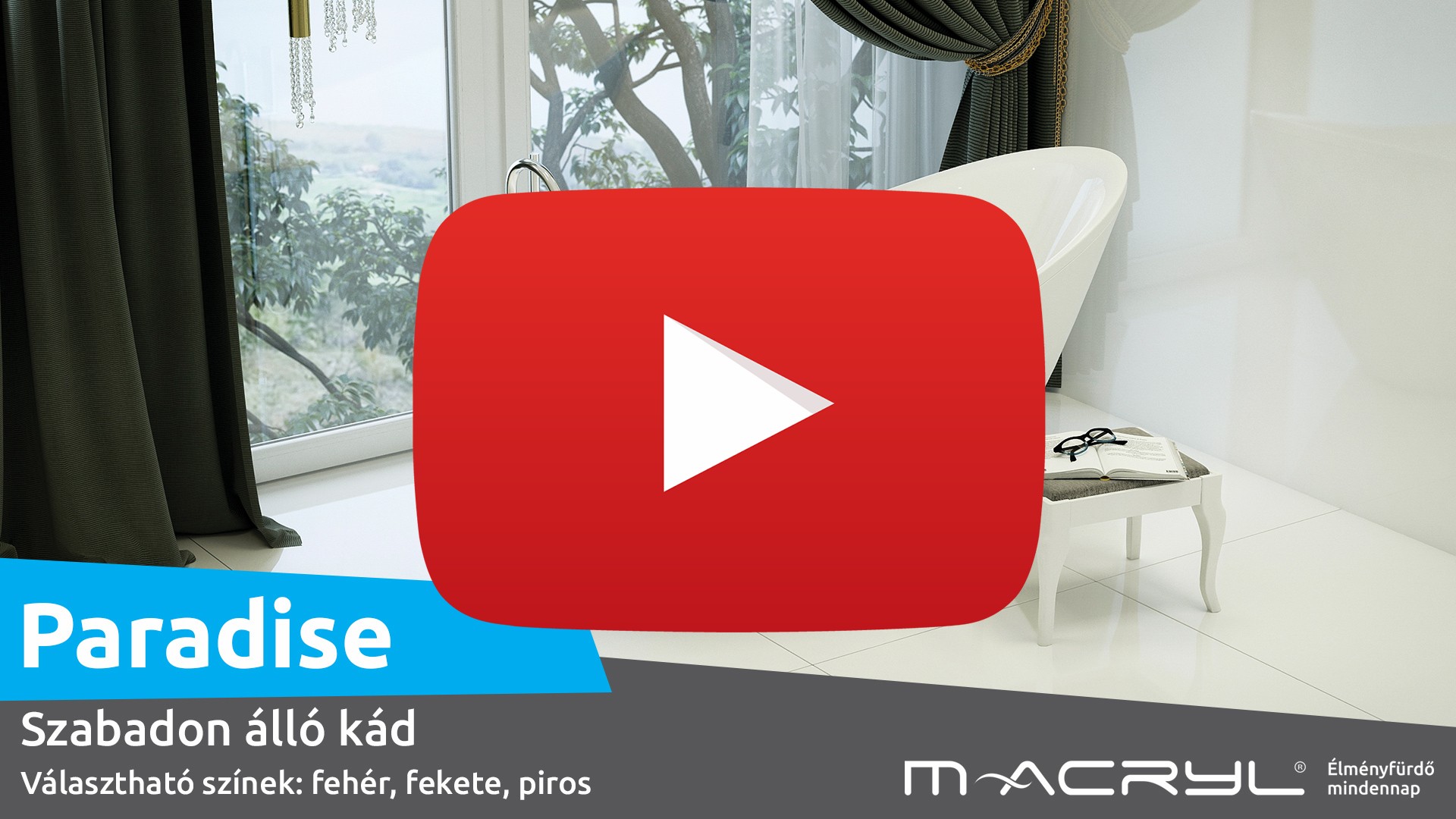 Paradise szabadon álló akril kád 180x80 fehér előlappal