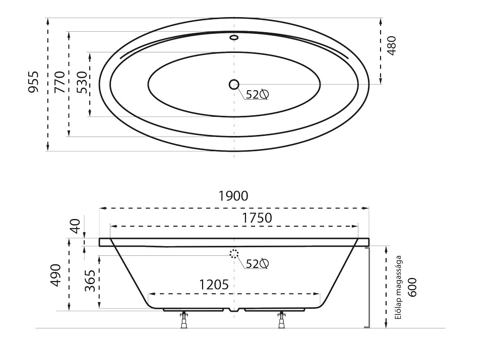 Oval különleges akril kád 190x95