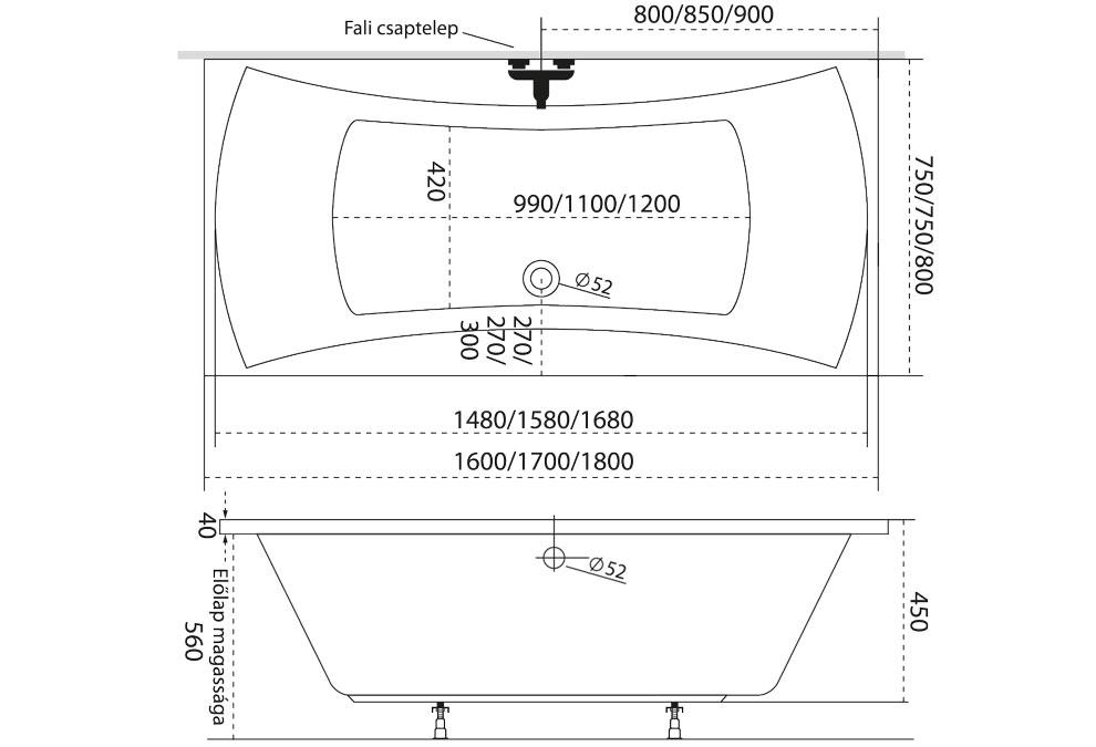 Amanda egyenes akril kád 180x80